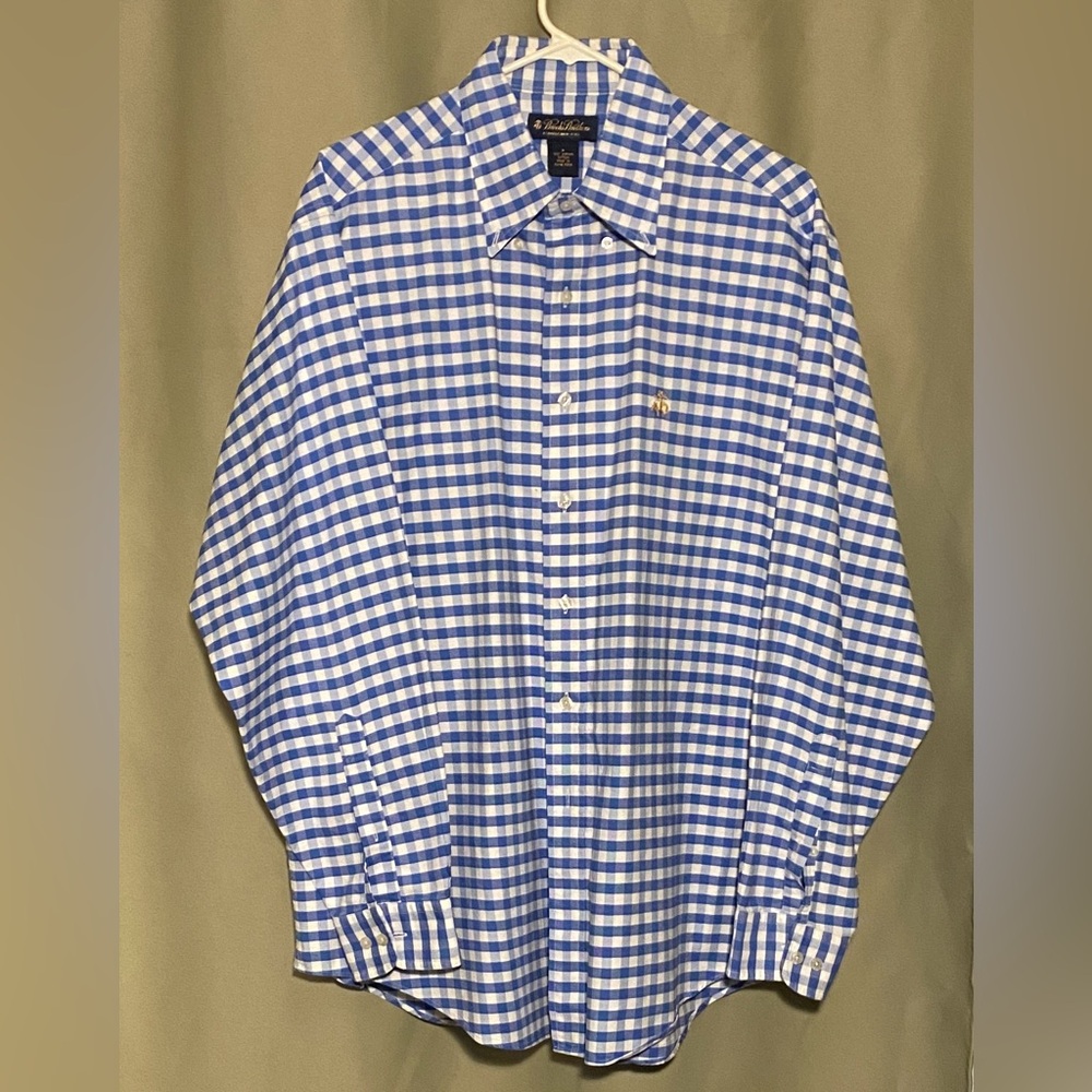 Brooks Brothers Mens Gingham Supima Cotton Button Down Shirt Bog Tall L